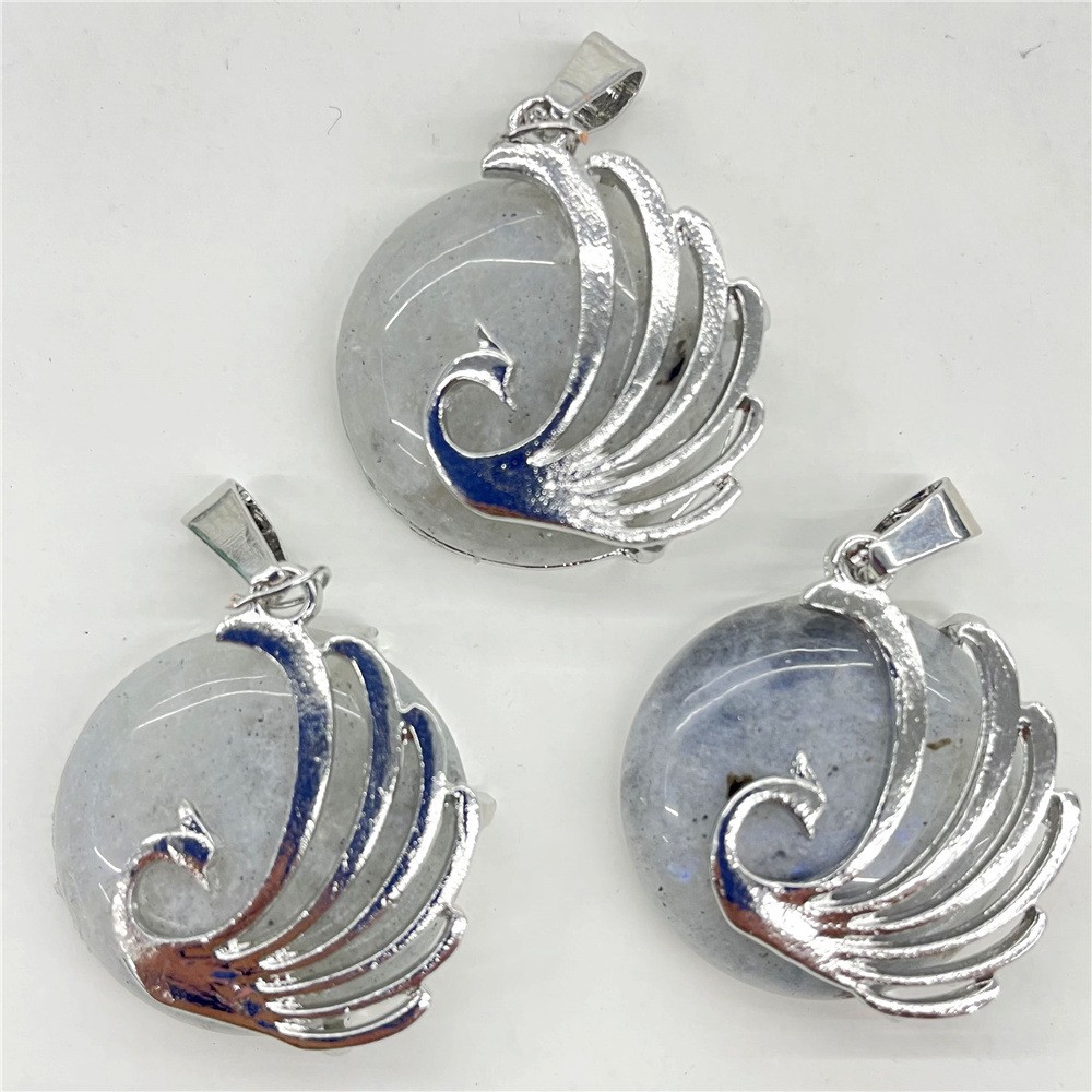 10pcs Mixed Natural Stone Round Peacock Pendants Healing DIY Jewelry Making