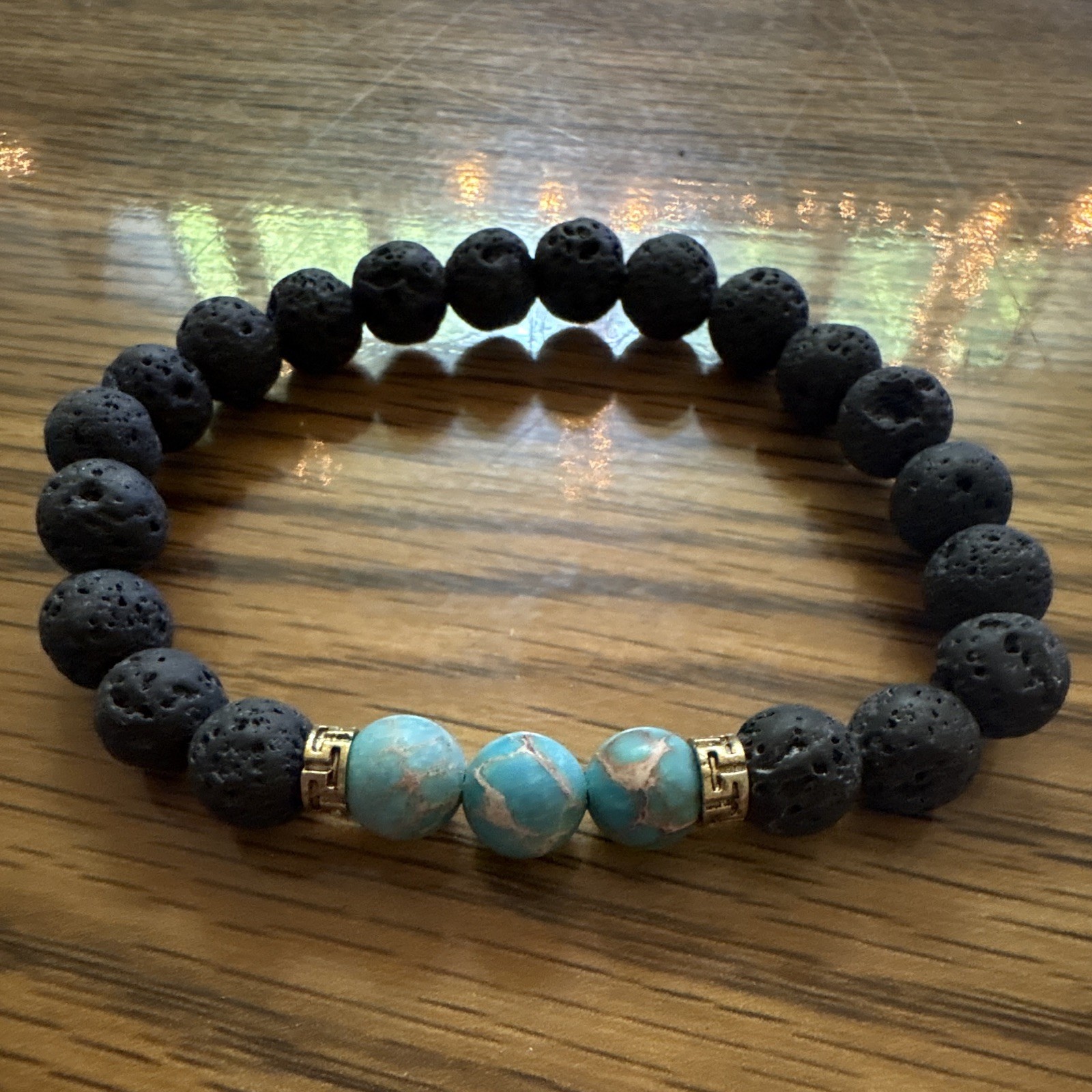 Black Beaded Bracelet With Turquoise Beads Stretchy