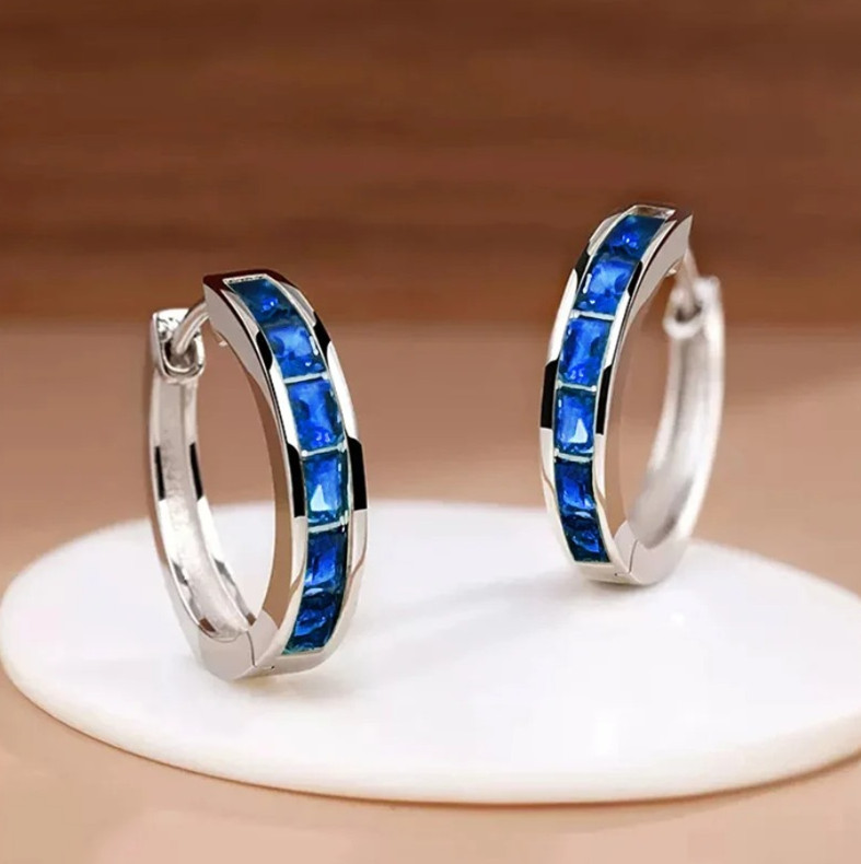 1Pair Princess CZ Hoop Earrings Elegant Women Geometric Jewelry – NEW