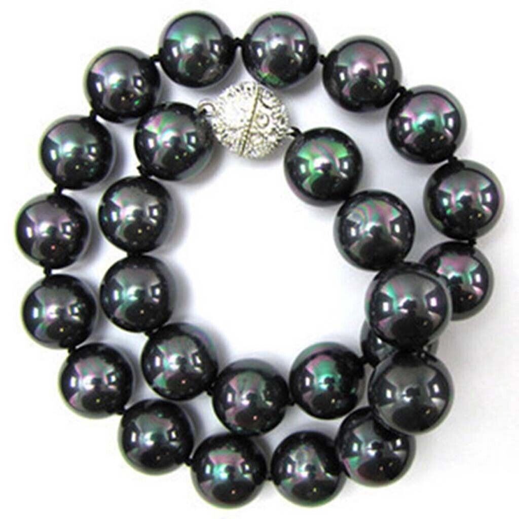 8mm 10mm 12mm 14mm Rainbow Black South Sea Shell Pearl Necklace 18-36 Inch