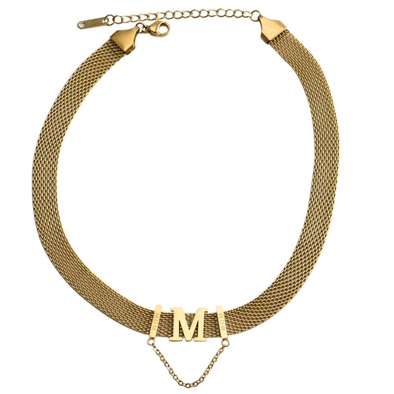 Personalized Initial Choker Necklace 18K Gold Plated Adjustable Chain for Women