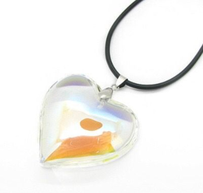 Iridescent Heart Necklace Puffy Heart Pendant Glass Charm Heart Choker Gift