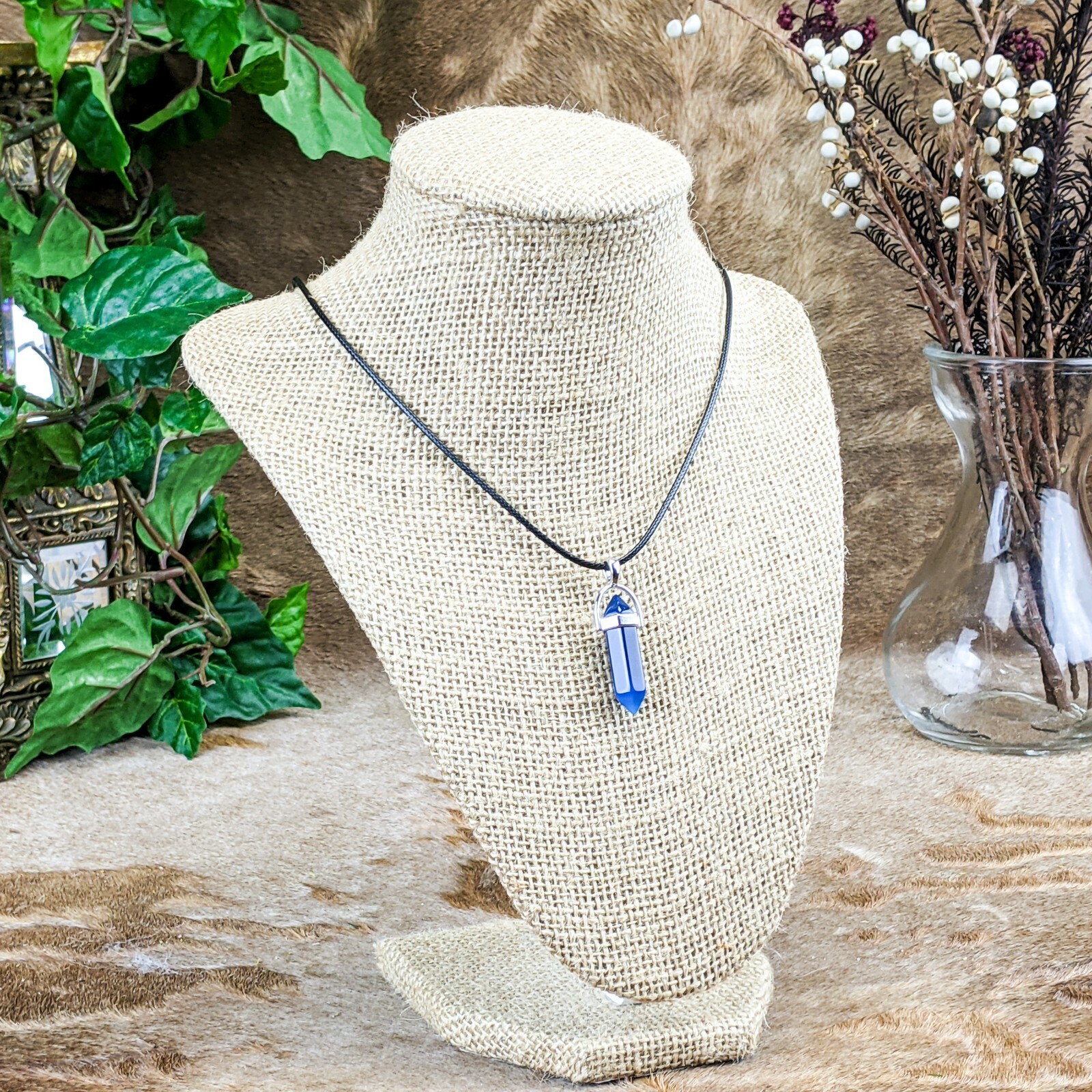 j) Blue Agate stone Hexagon Point Pendant Chakra Reiki Healing Amulet necklace