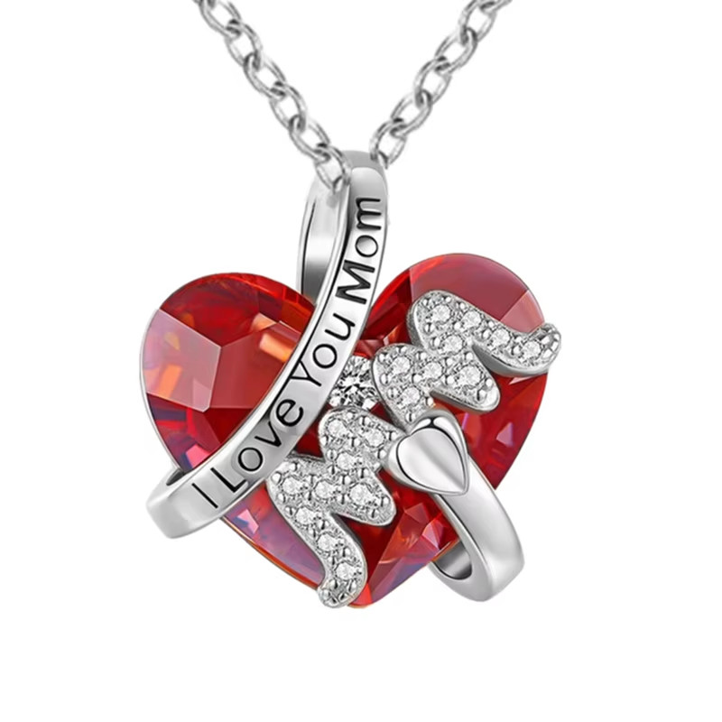 Fashion Letter Mom Love Crystal Pendant Necklace Charm Necklaces for Women Stain