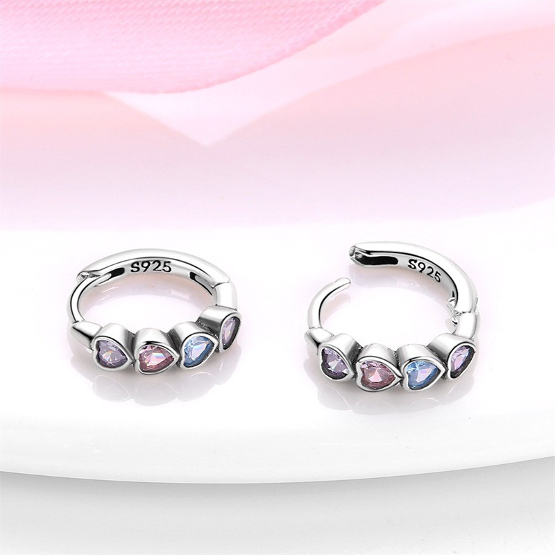PANDACH 925 Sterling Silver Tiny Colorful Heart Huggie Hoop Earrings For Women