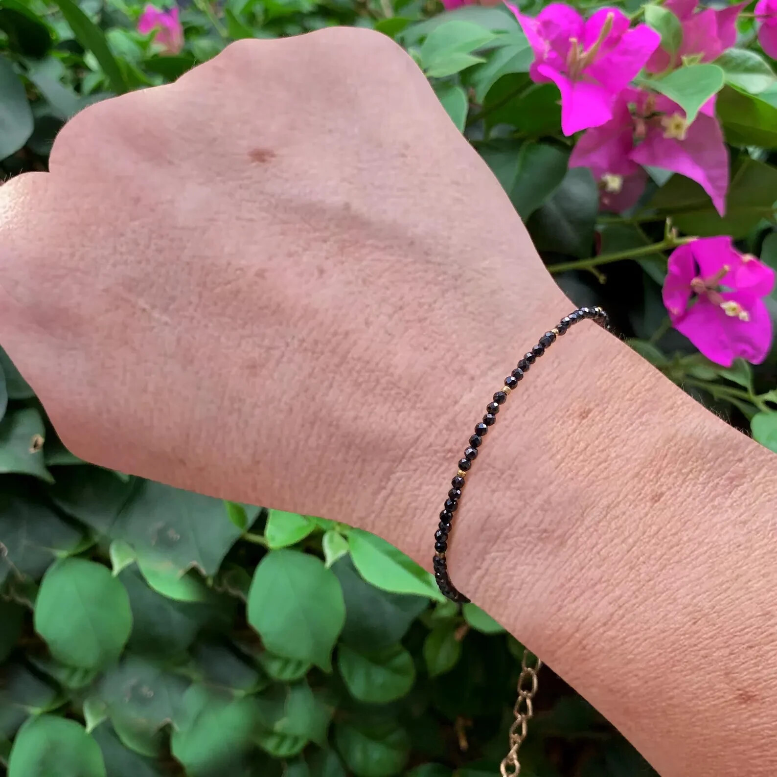 Minimalist Black Spinel Tiny 2mm Gemstone Healing Protection Dainty Bracelet