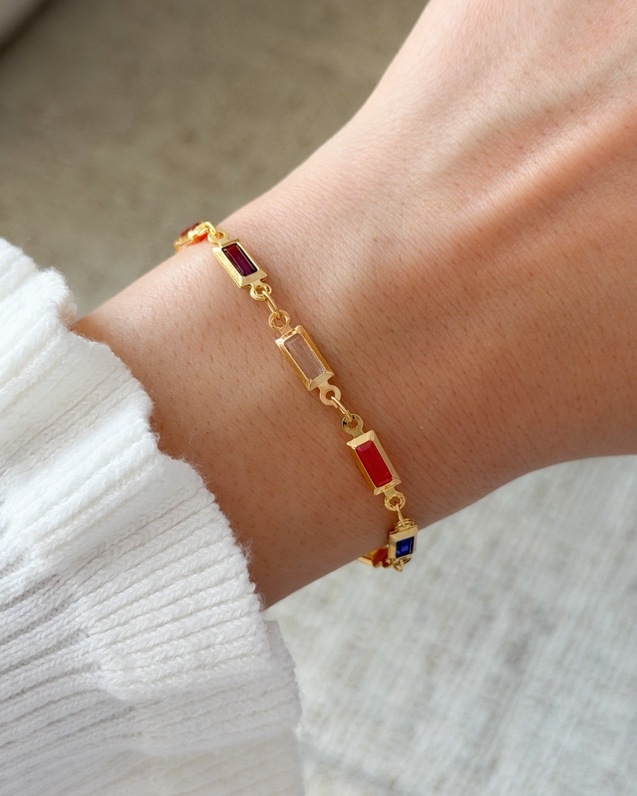 Colorful Chain Bracelet, CZ 18K Gold-Plated Bracelet, multicolor Bracelet