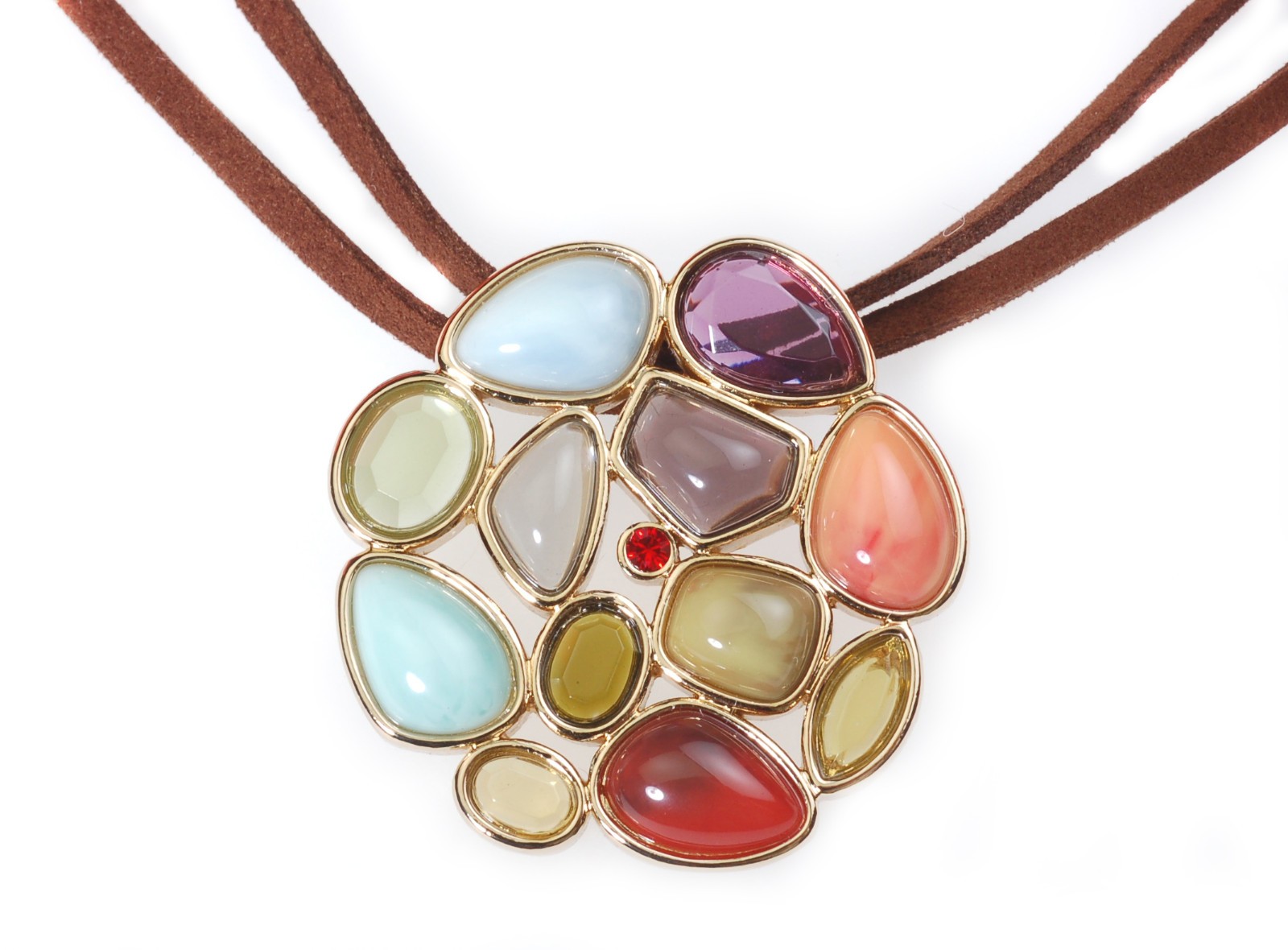 Delia Multi-Colored Charm Pendant Necklace – Adjustable Leather Cord (30”-32”)