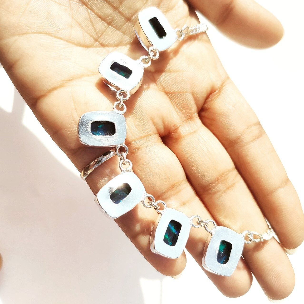 925 Silver Necklace Australian Triplets Opal Gemstone Handmade Jewelry Necklace