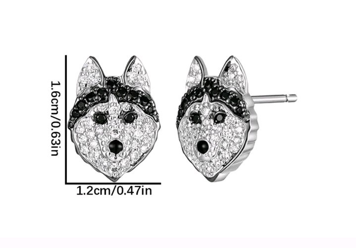 Exquisite Husky Dog Rhinestone Stud Earrings Holiday Birthday Dog Lover Gift
