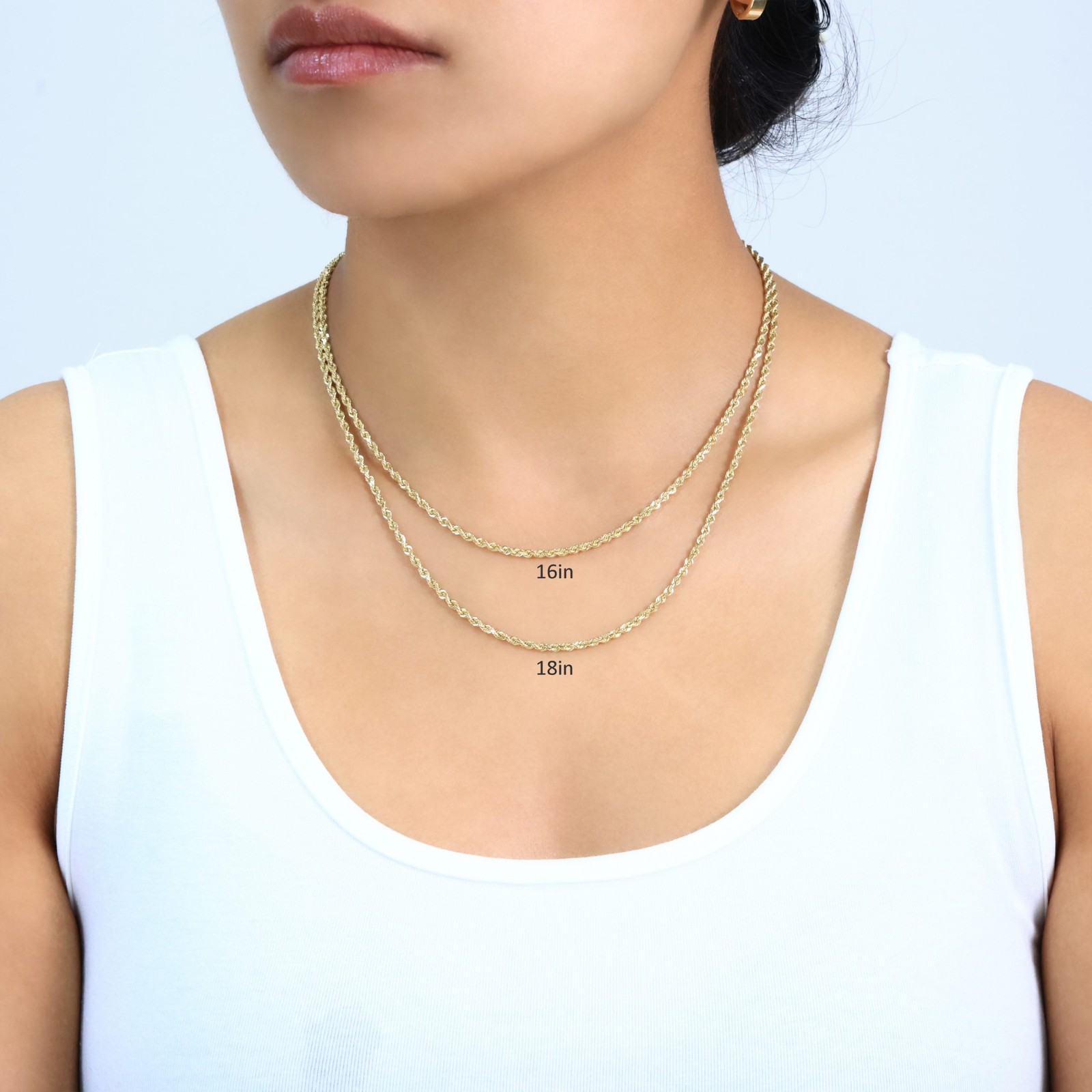 18K Yellow Gold Solid 2.5mm-4mm Rope Diamond Cut Chain Italian Necklace 18″- 24″