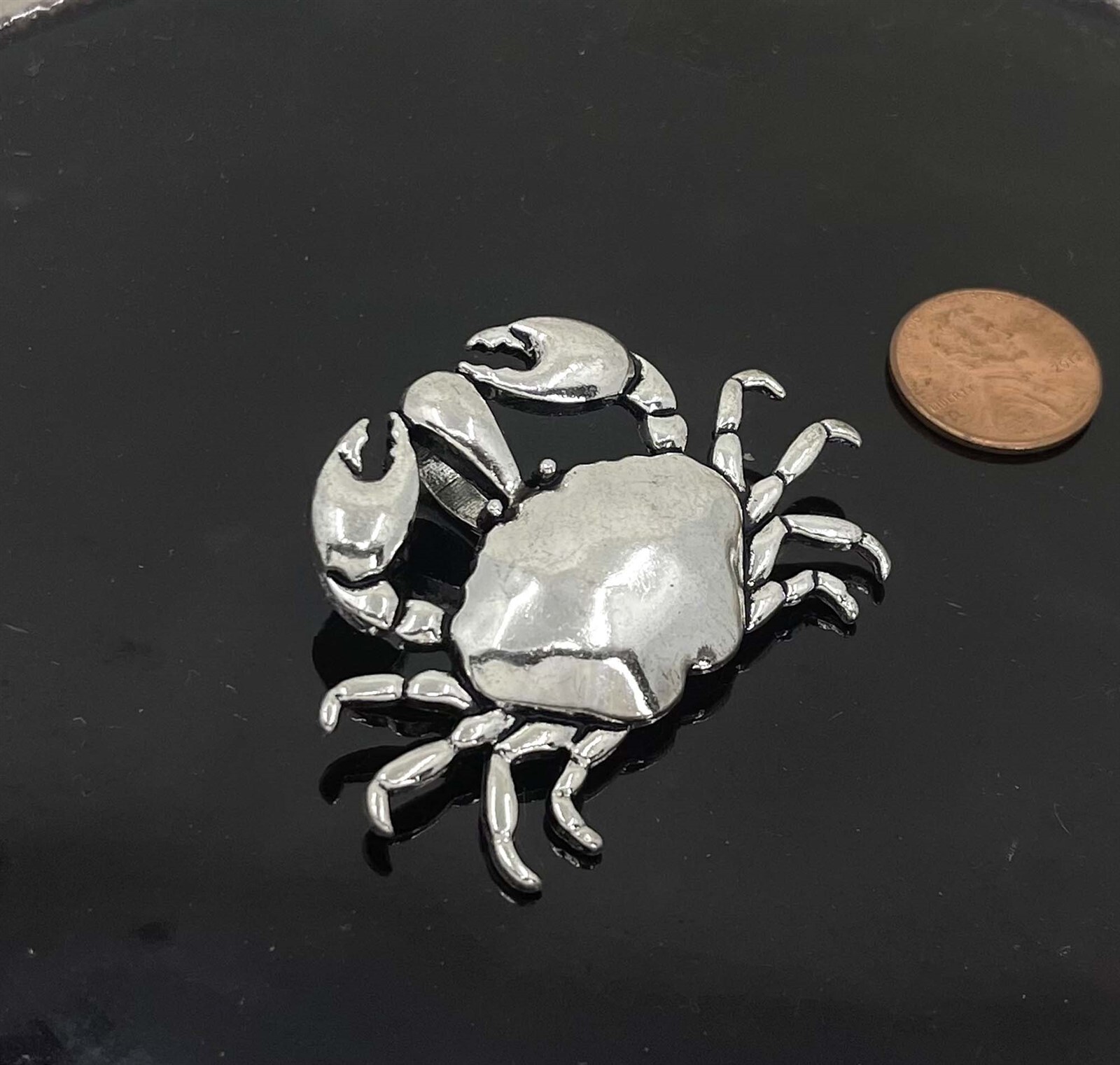 Large Crab Antique Silver Pewter / Alloy Pendant Crusty Crustacean 39x54mm