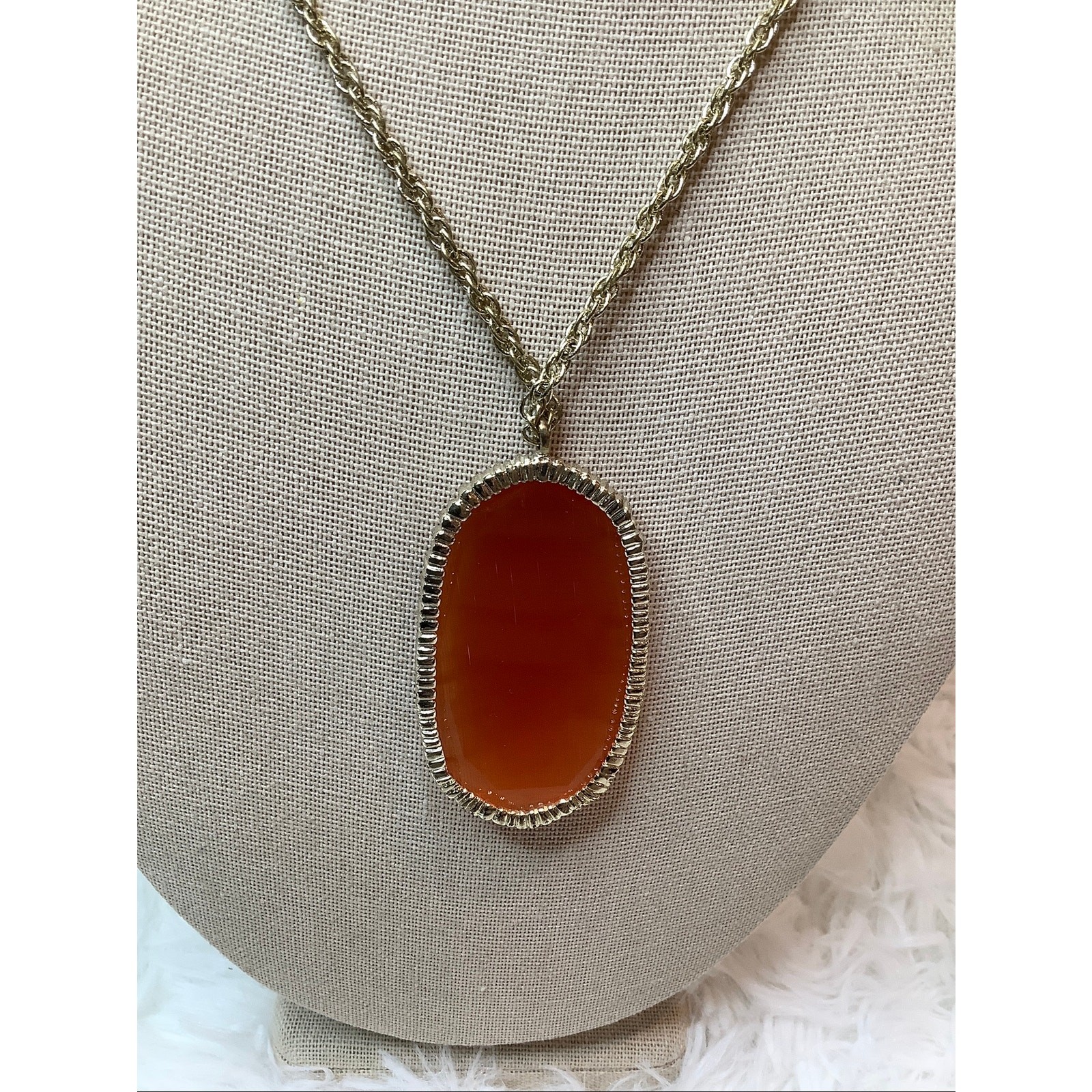 Kendra Scott Gold Plated Donna Golden Orange Catseye Pendant Necklace A7-34