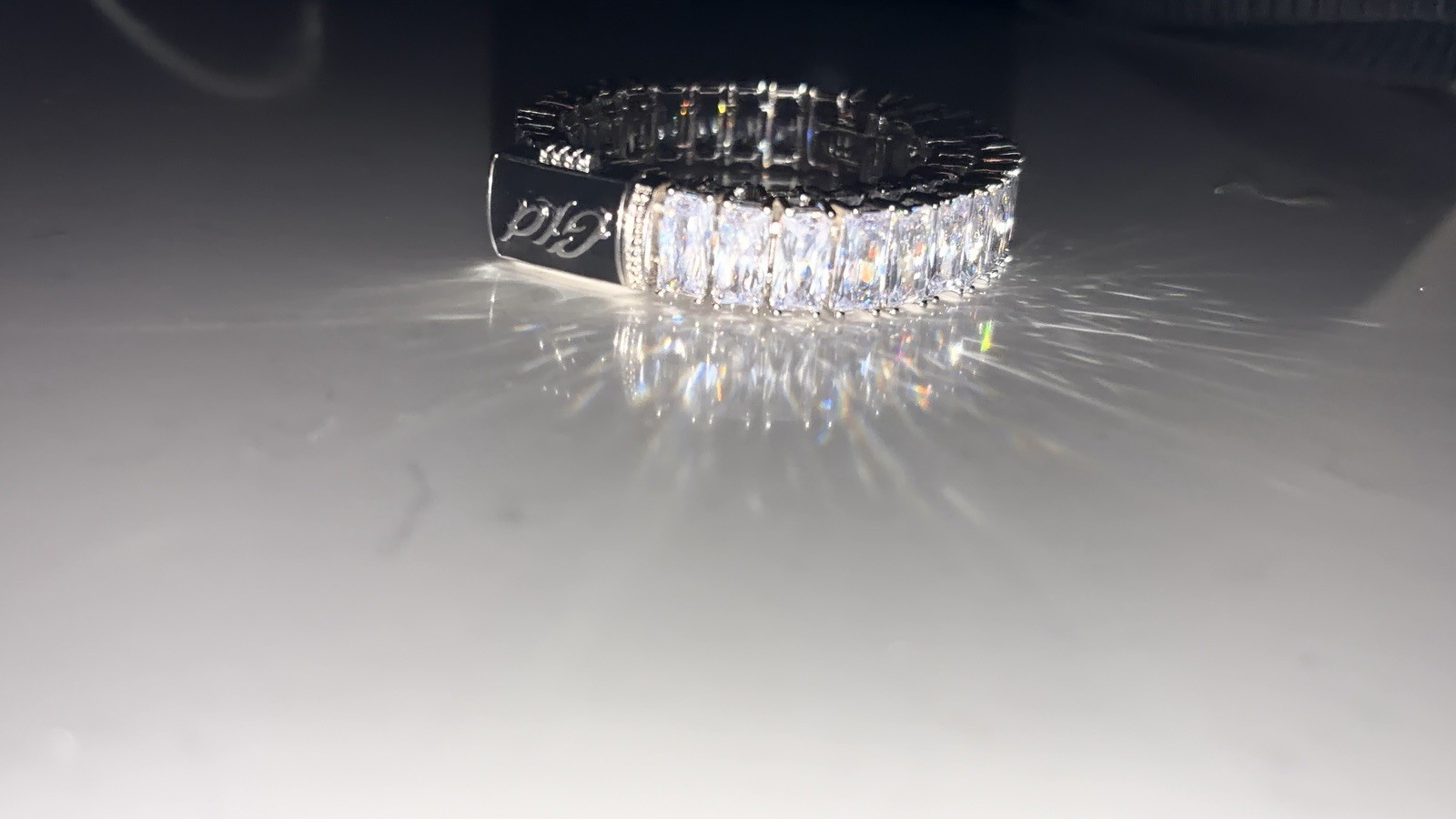 GLD Baguette Tennis Bracelet in White Gold 14k White Gold Plated / 9” / White
