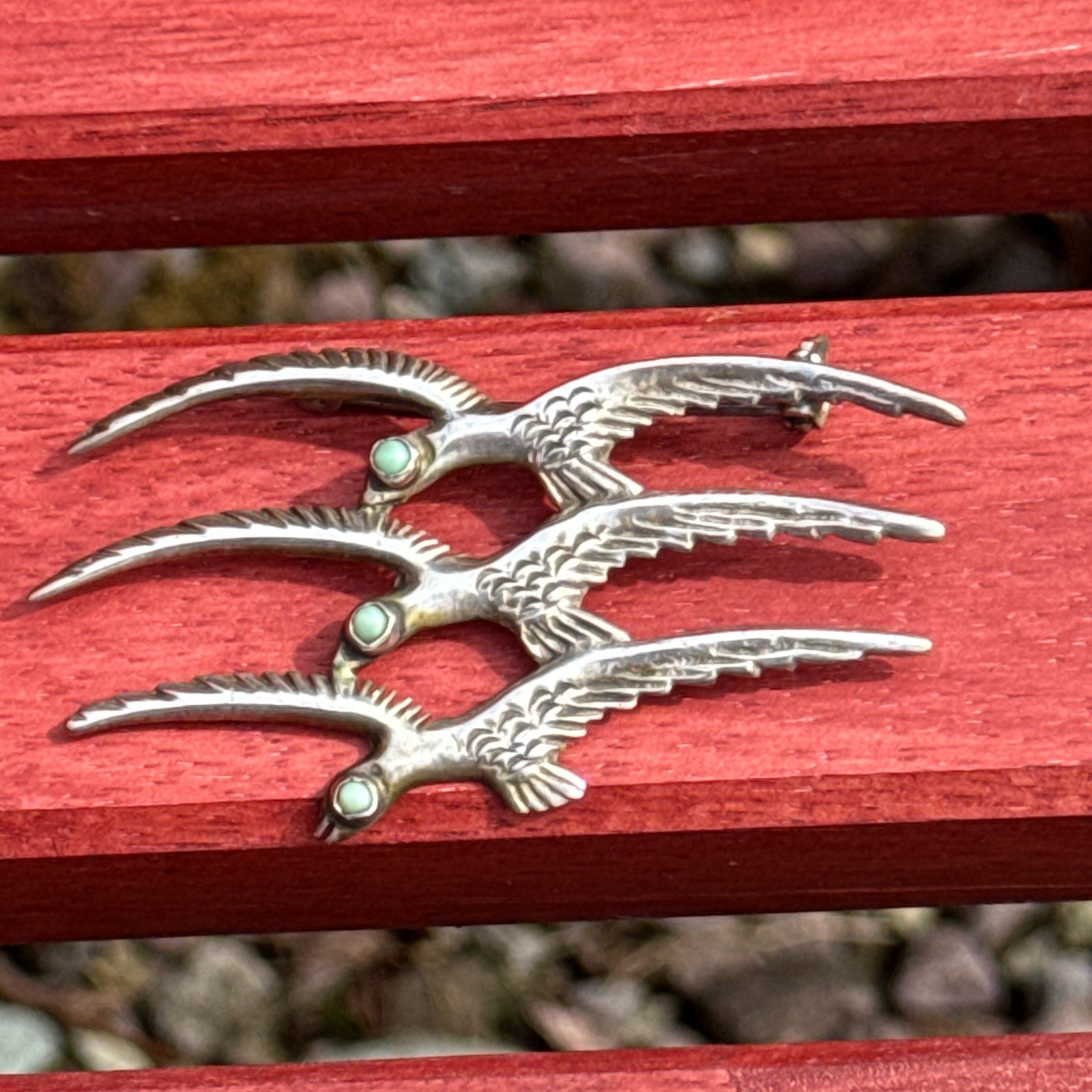 Vintage ABM 865 Silver Mexico 3 Birds in Flight Brooch