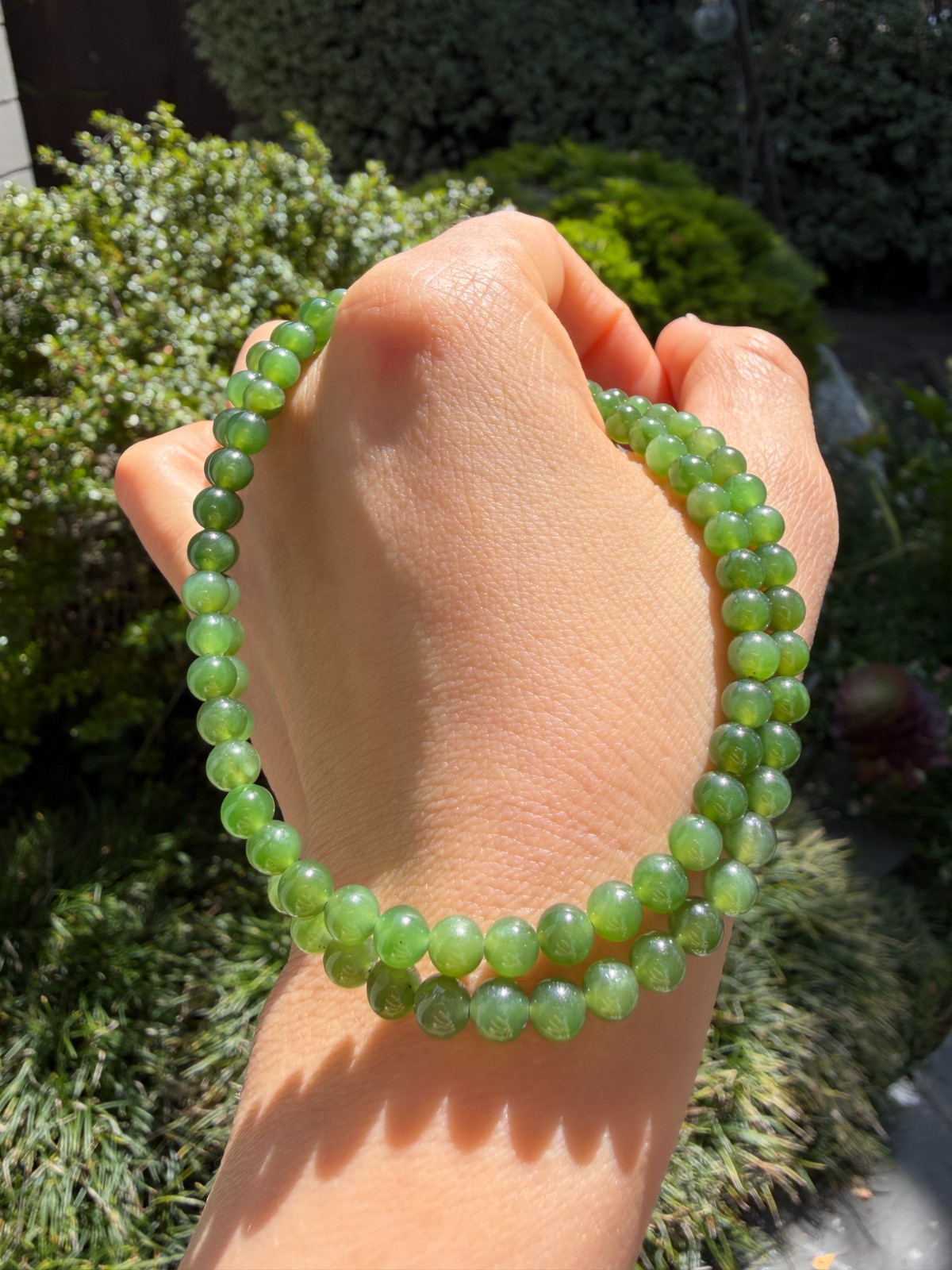 5mm Good Quality Green Nephrite Beaded Necklace | 碧玉珠串项链