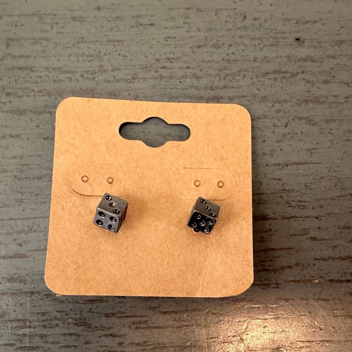 Gunmetal Grey Dice Stud Earrings 3D Cube Novelty Jewelry Gamer Accessory