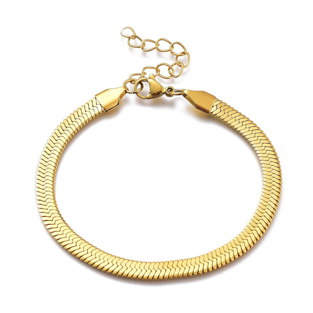 Unisex Stainless Steel Herringbone Bracelet Lobster Gold 7.5″ 3mm Z198
