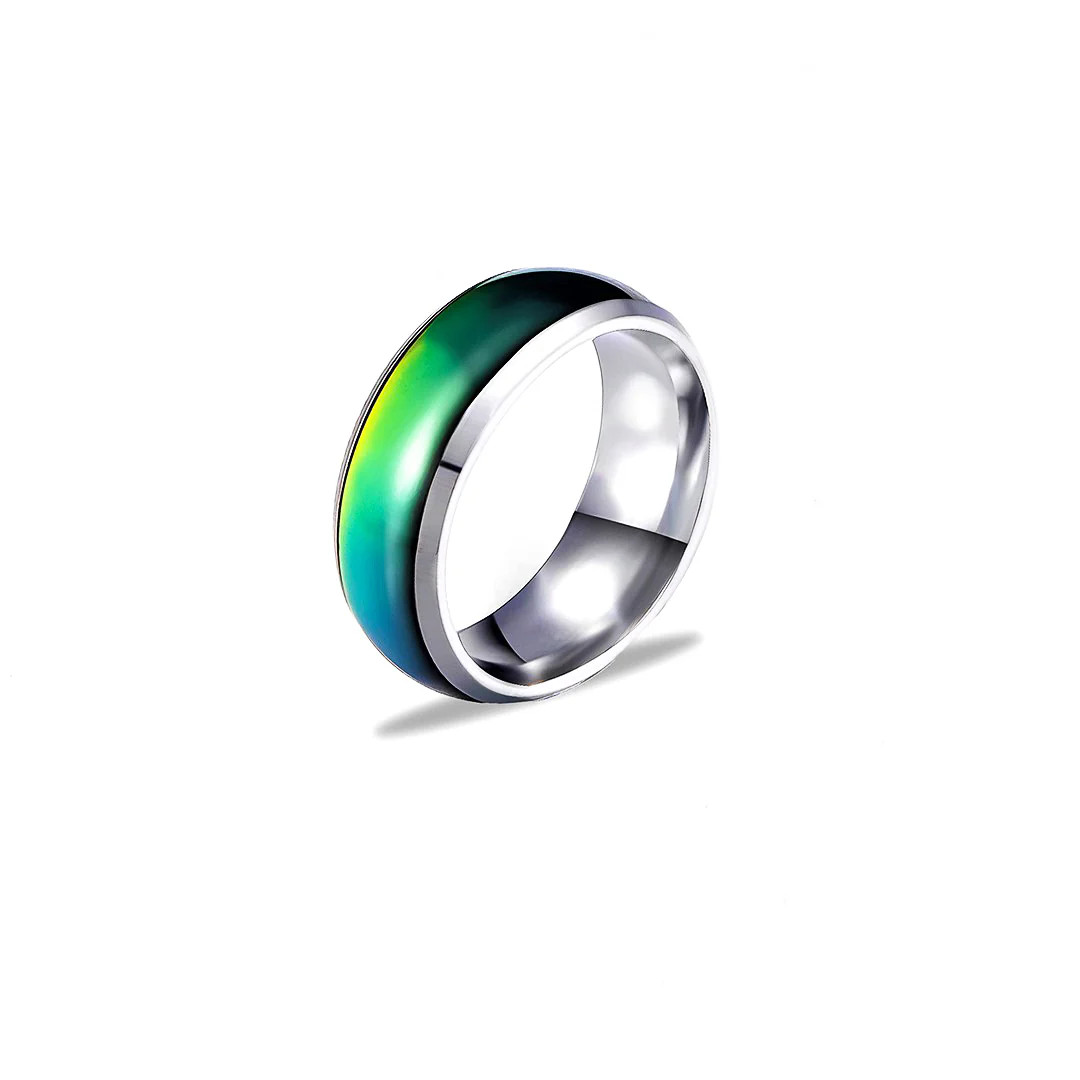 Mood Ring Band Silver Tone Metal Color Changing Stainless Steel Size 5