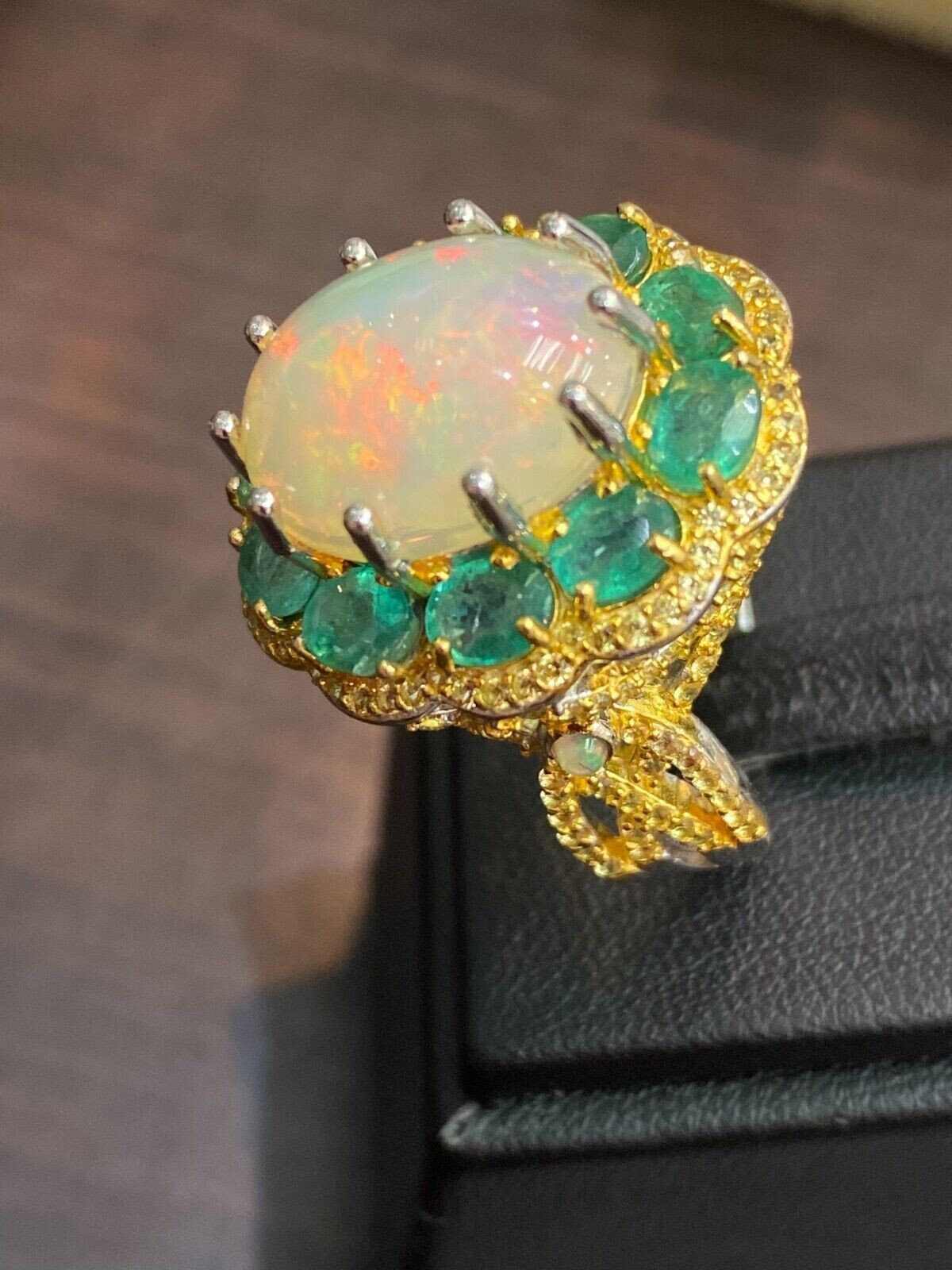 3Ct Oval Simulated Fire Opal Women’s Cocktail Ring 14k Yellow Gold Plated Silver