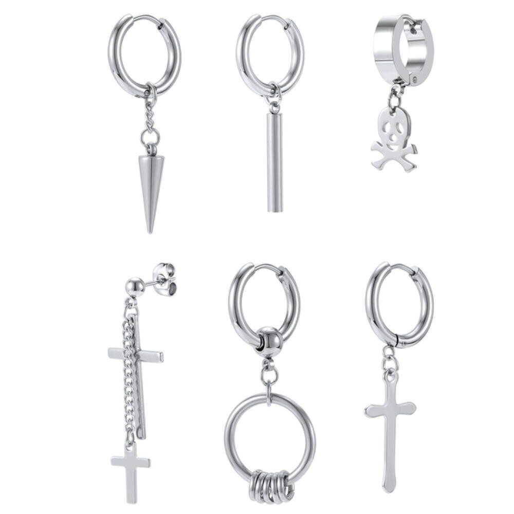 18g/20g Stainless Steel Hoop Earrings Gothic Punk Cross Earring for Women Men
