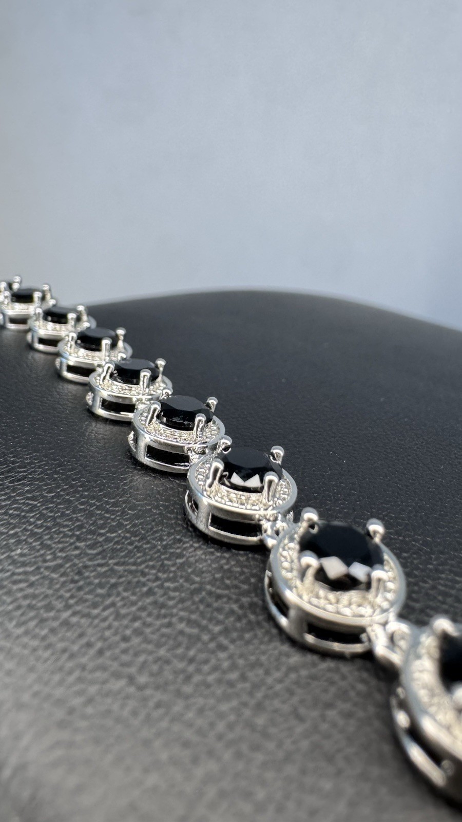 8mm Tennis Bracelet Black CZ 6-8″ Adjustable Silver Tone Round Cut Halo Bracelet