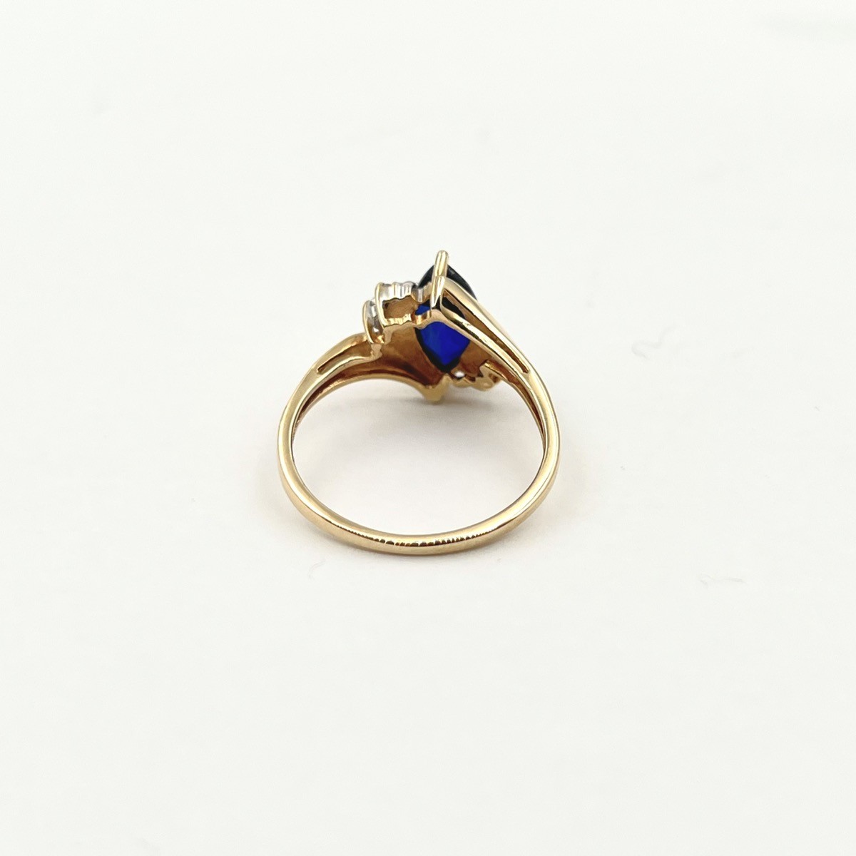 10k Yellow Gold Simulated Sapphire Marquise w/ Diamond Accents Ring Sz 7.25
