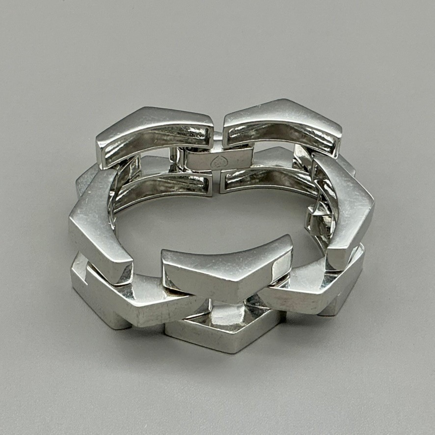 Bracelet Womesn Silver Tone Geometric Link Chunky Statement 7.5 Inch Jewelry