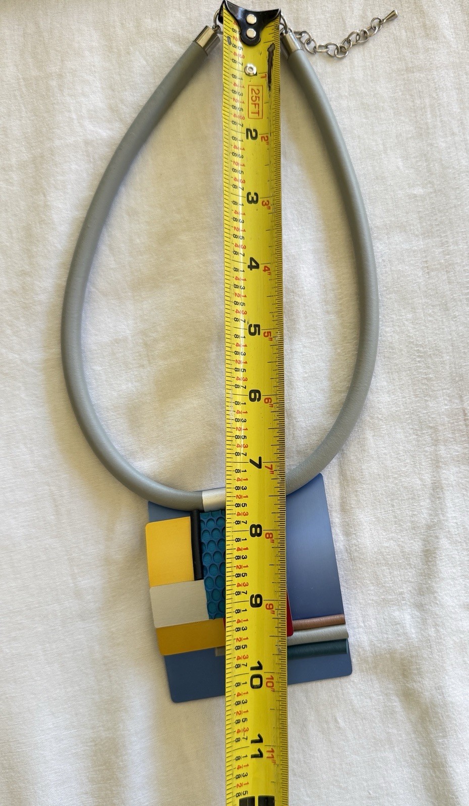 Christina Brampti Necklace Colorful Textured Abstract Art Pendant Rubber Cord