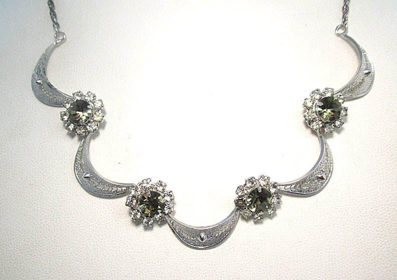 Sterling Silver Necklace and Earrings w White and Gray Rhinestones 12.0 grams