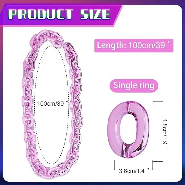Pink Hip Hop Large Acrylic Thick Plastic Cuban Link Chain Necklace 32in 80cm