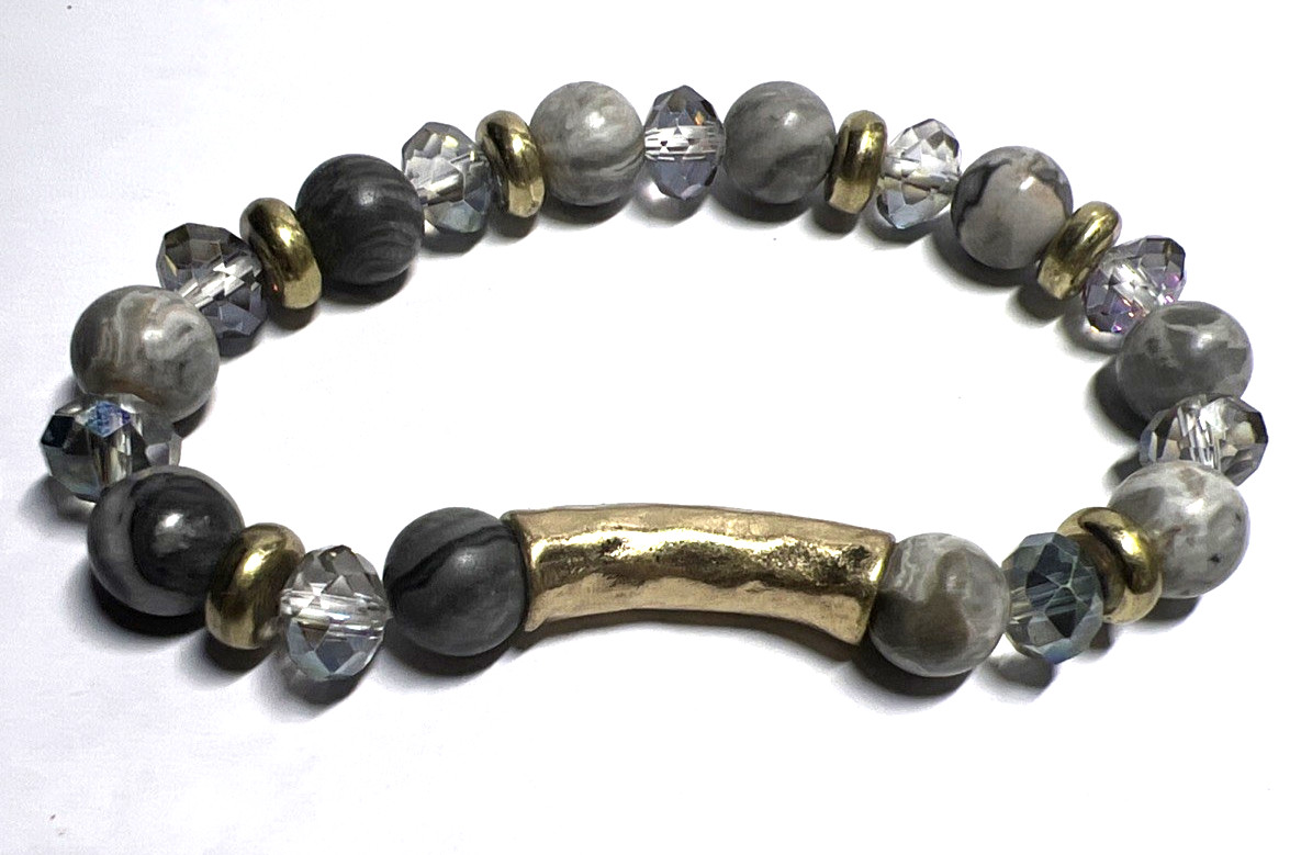 Beeded “Blessed” Bracelet Stretchy Grey