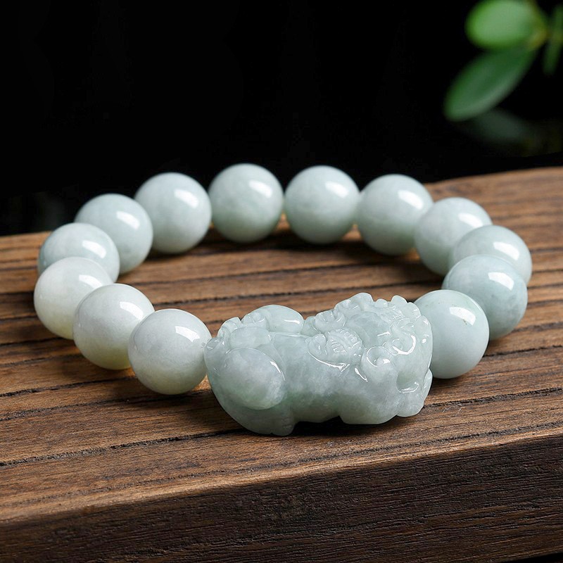 Certified Natural Grade A Jade Jadeite Bead Rich Pixiu Strecth Bracelet 13mm