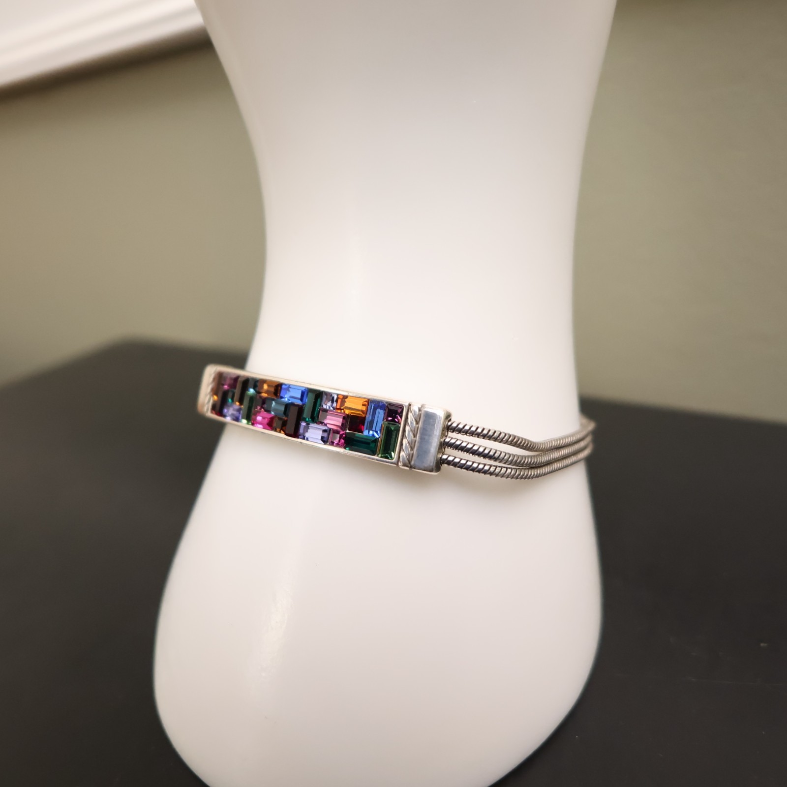 Brighton bracelet rainbow bar crystals silver plated signed adjustable