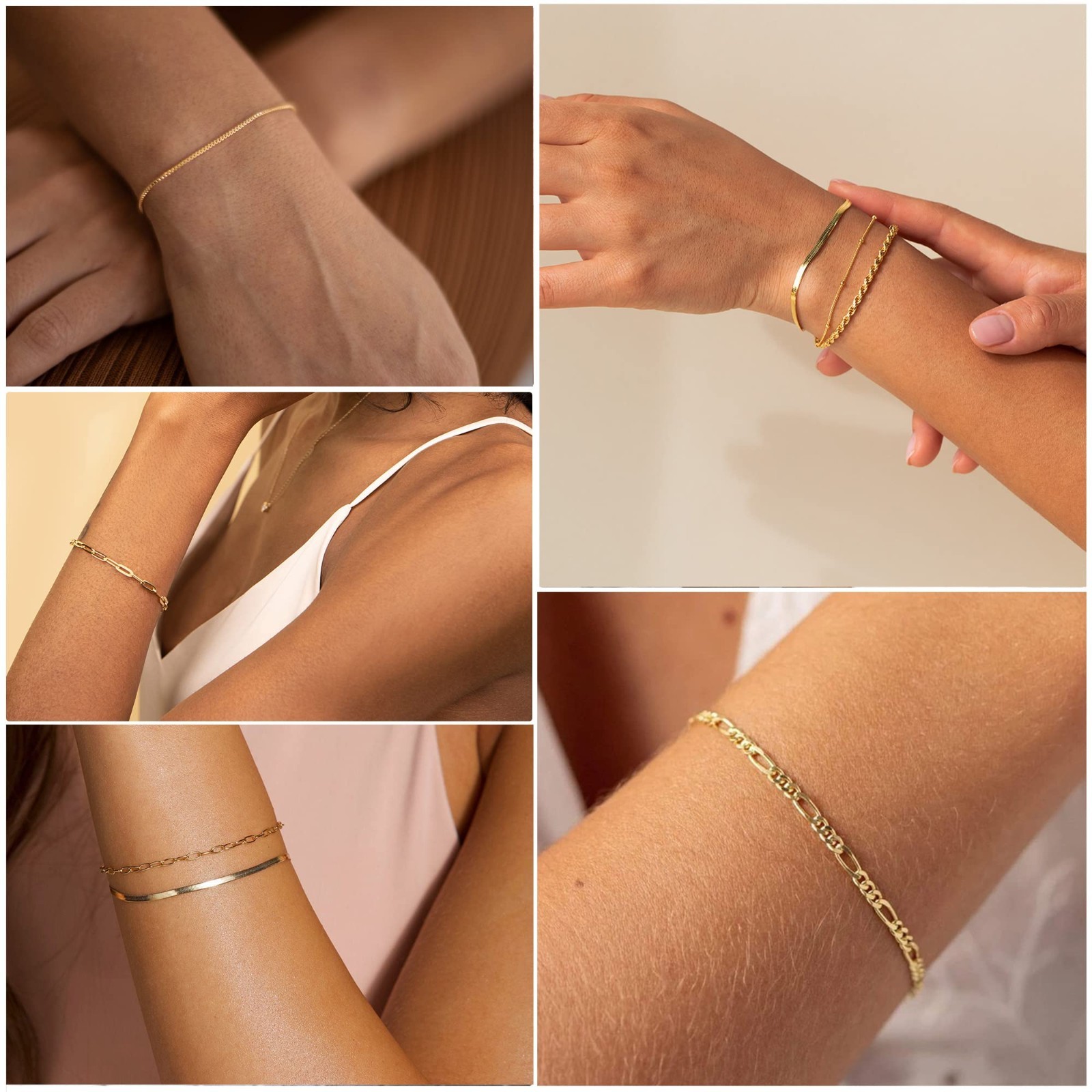 Gold Bracelets for Women – Waterproof 14K Plated Minimalist Stackable Jewelry Se
