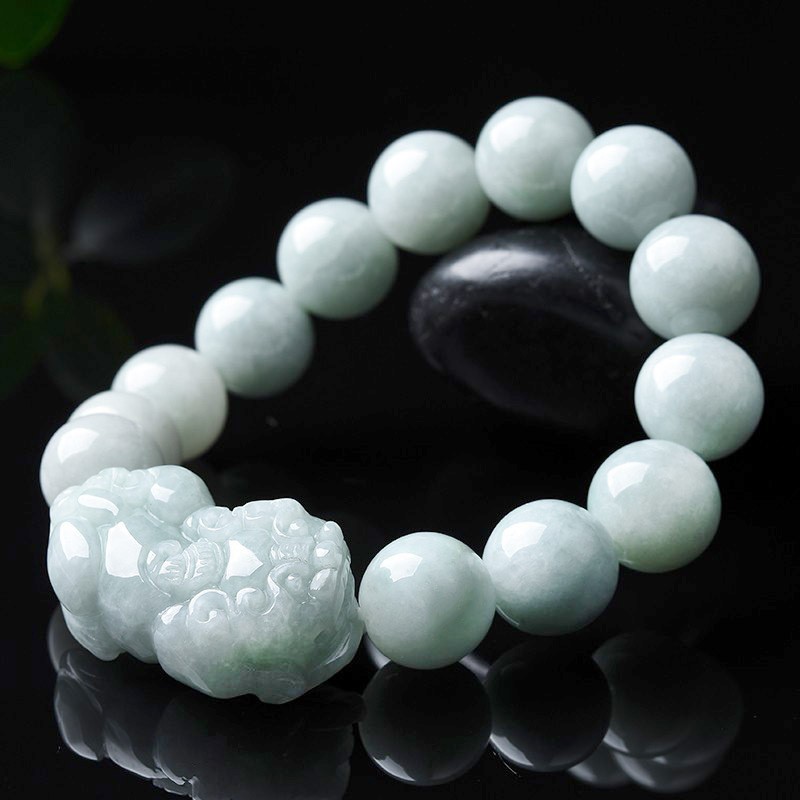 Certified Natural Grade A Jade Jadeite Bead Rich Pixiu Strecth Bracelet 13mm
