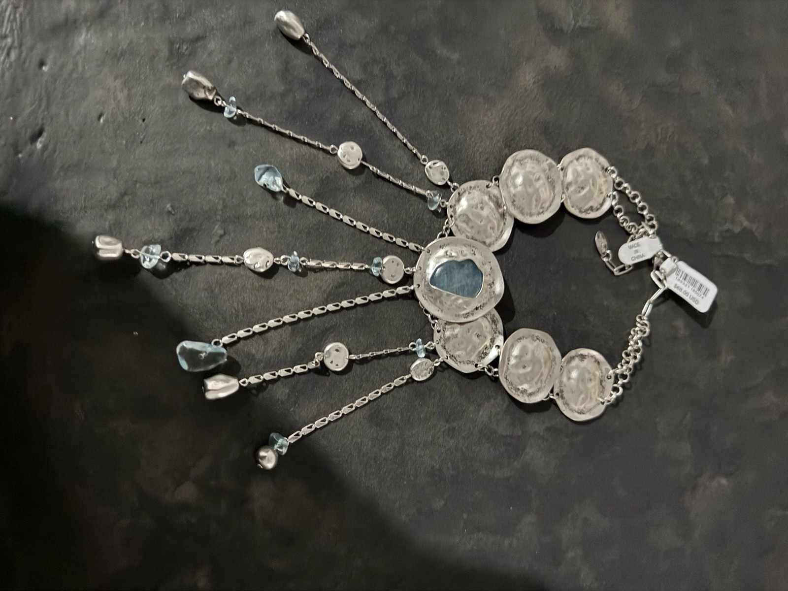 Free People Sea Glass Fringe Hammered Silver Statement Necklace