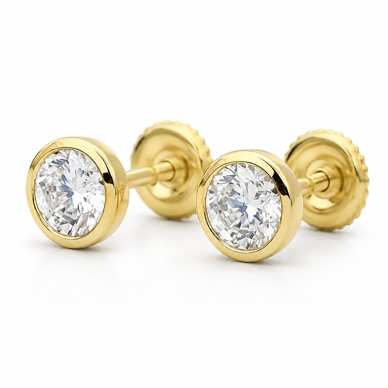 14K Gold Plated Bezel Stud Earrings Round CZ Solitaire Women Jewelry Gift