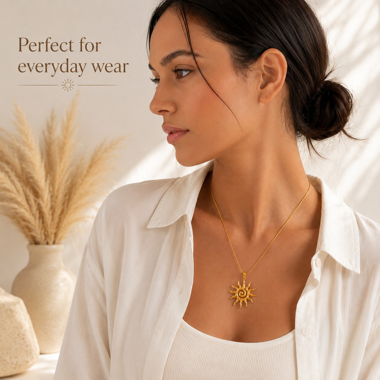 Gold Spiral Sun Necklace Stainless Steel Boho Celestial Pendant Women Jewelry