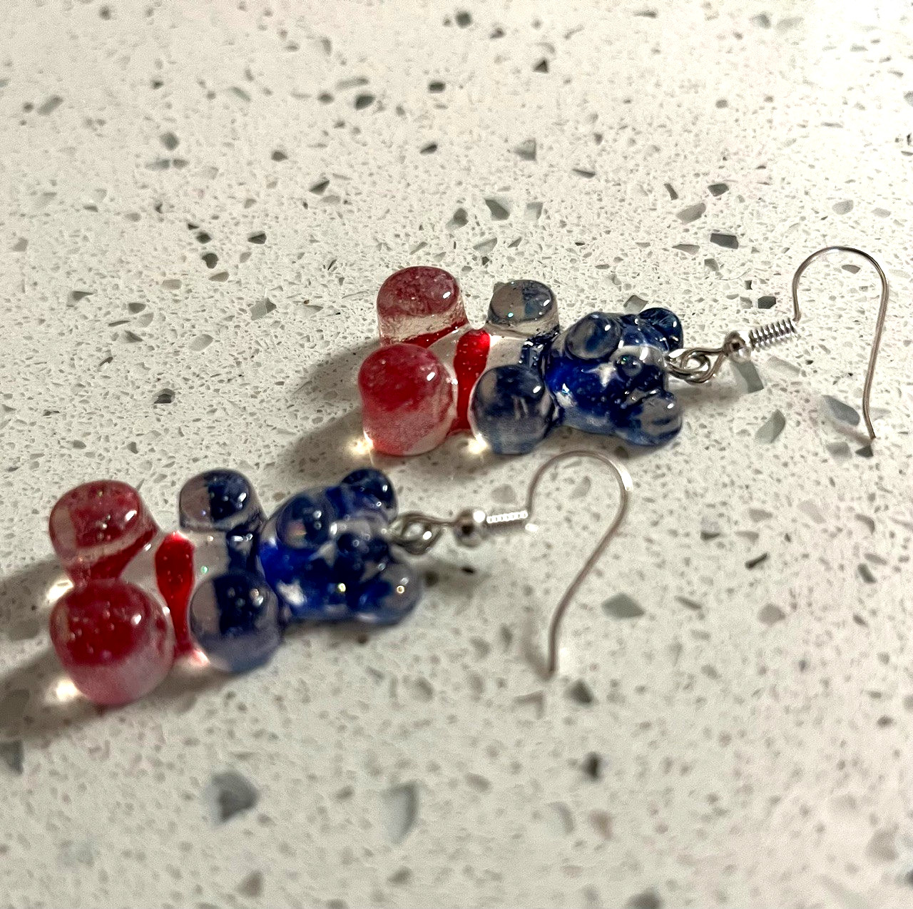 Patriotic American Flag Gummy Bear Teddy Bear Earrings 4th July Red White & Blue