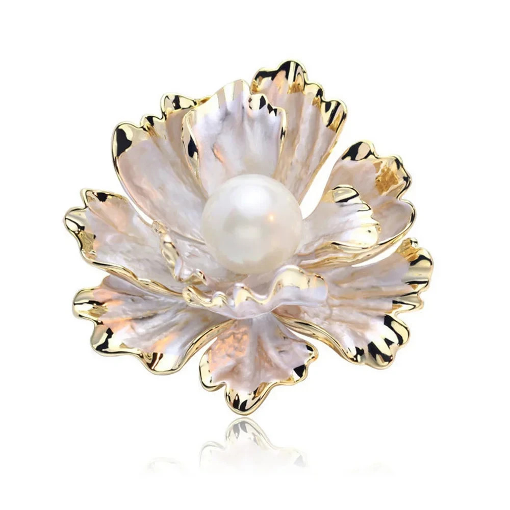 Blue Pink Peony Flower Brooch Pin Imitation Pearl Floral Rose Bouquet Badge