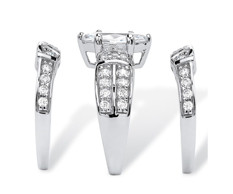 3.05 TCW MARQUISE CUT CZ 3 PIECE BRIDAL SET STERLING SILVER RING SIZE 6 7 8 9 10
