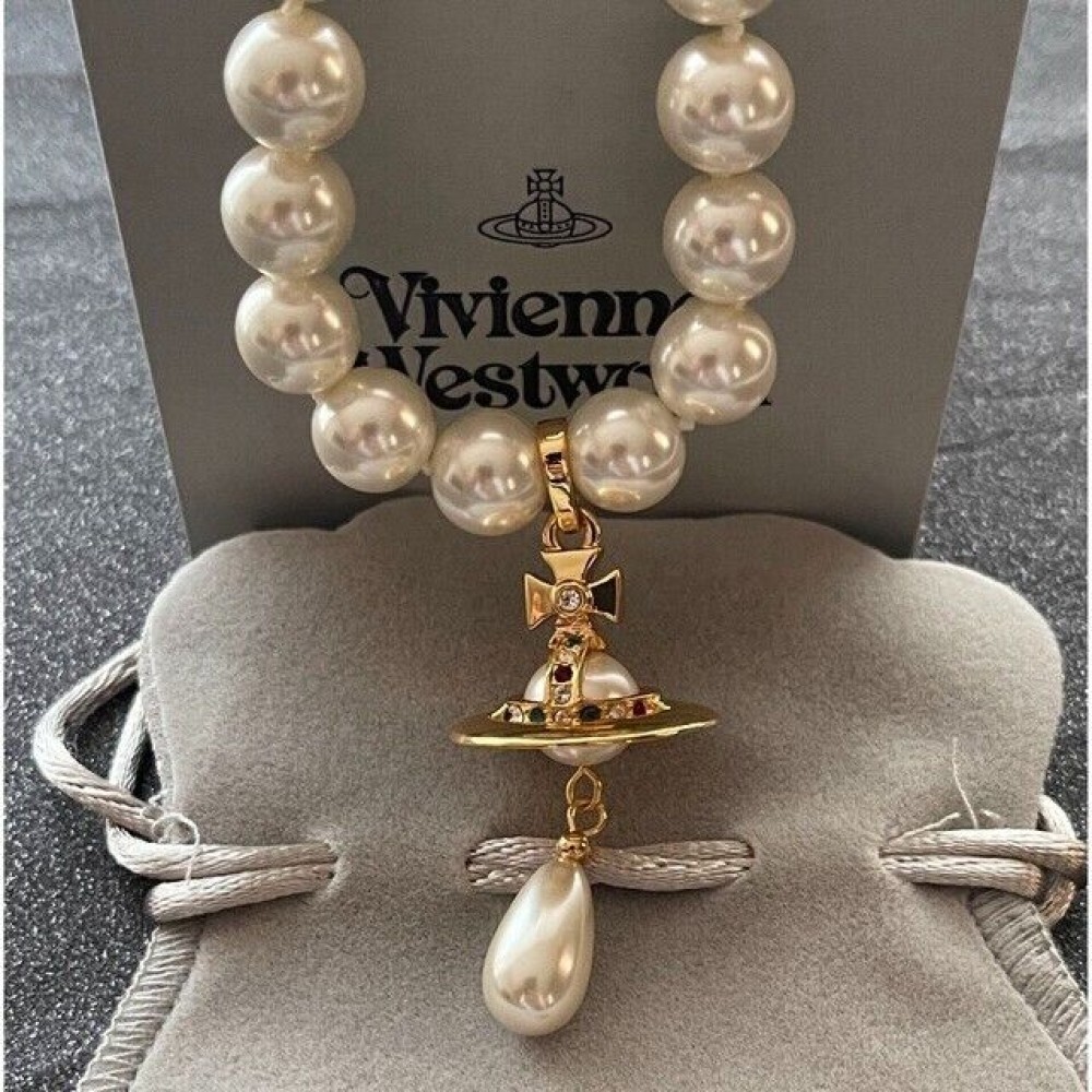 Vivienne Westwood Orb Necklace Choker White 1 Row Drop Pearl 3D Gold Outlet