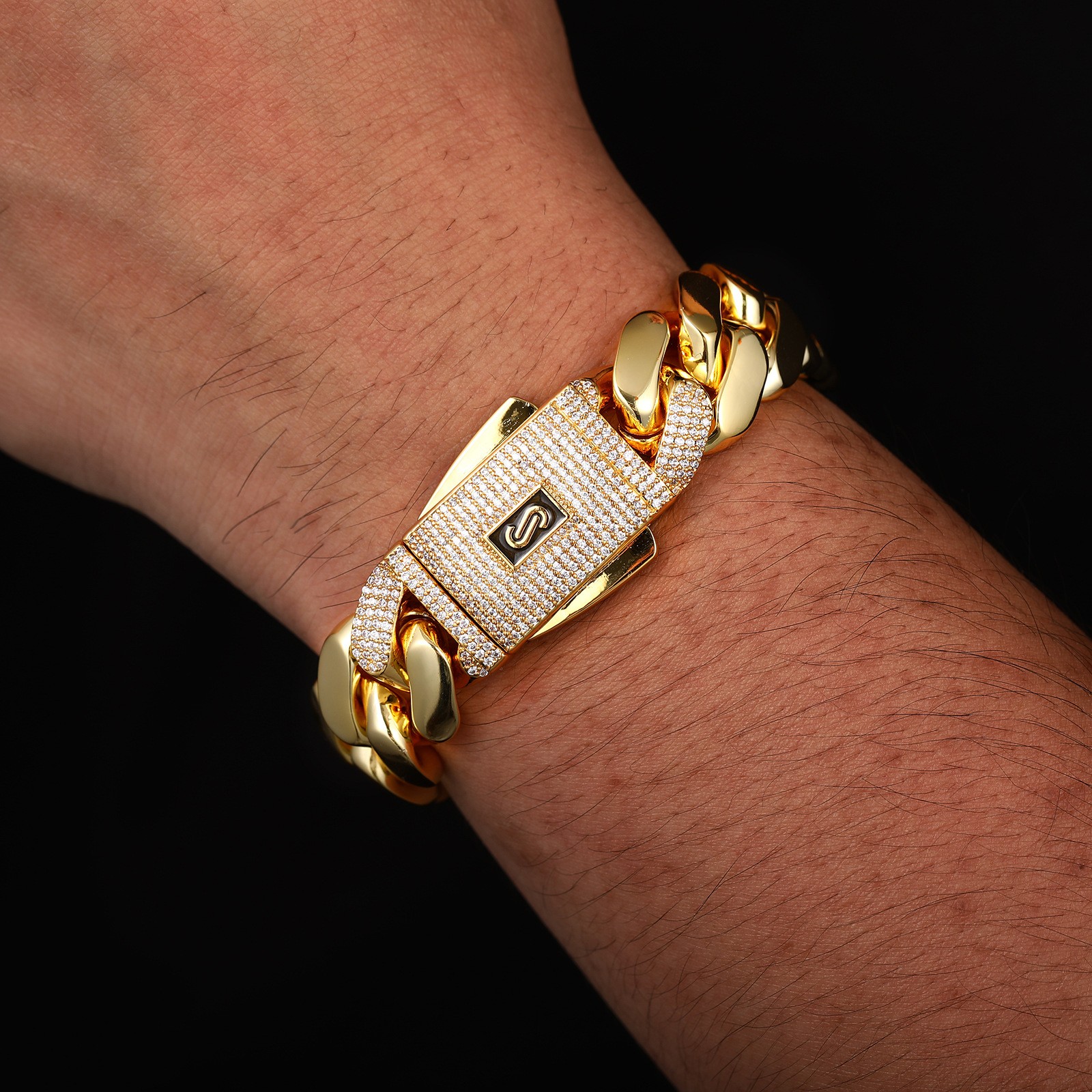 Hip Hop Glossy Miami Cuban Chain Necklace Bracelet 18K Real Gold Plated Jewelry