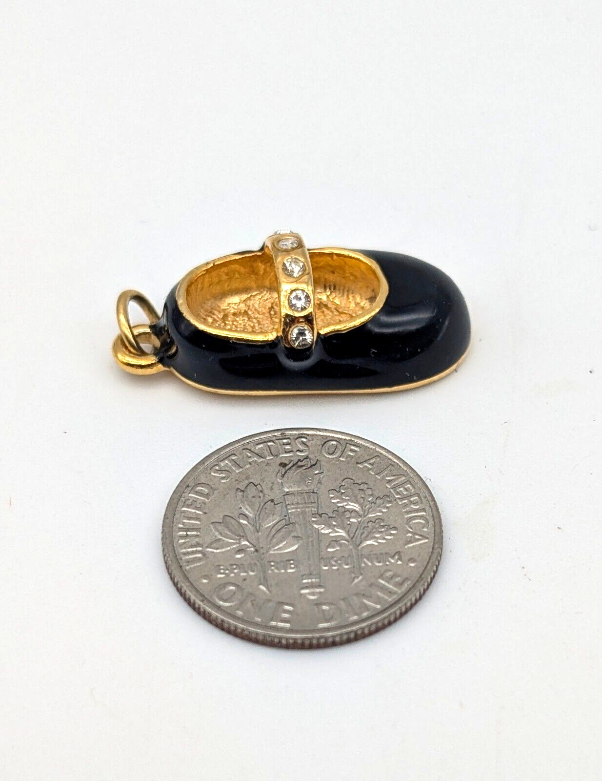 Roman Inc 1″ Charm Itty Bitty Baby Black Mary Jane Shoe Rhinestone Jewelry *Read