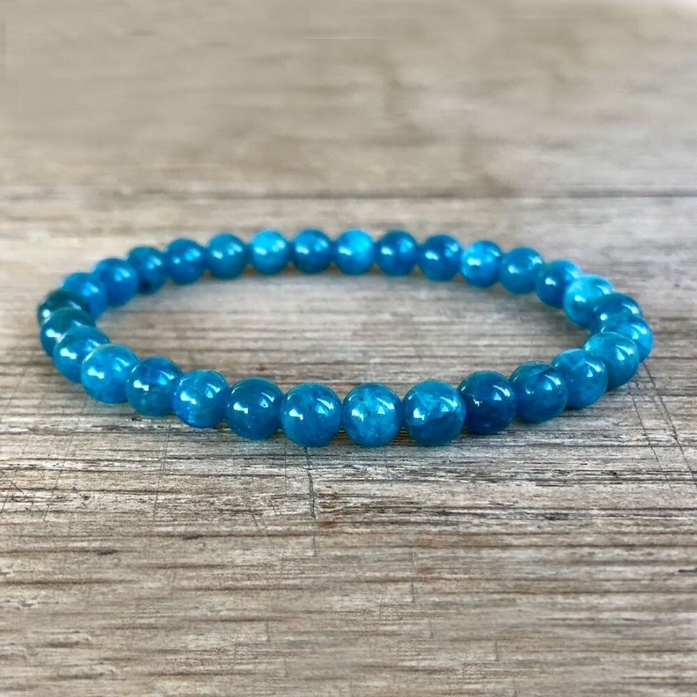 Blue Apatite 6mm Crystal Beads Healing Reiki Balance Stretch Bracelet Xmas Gift