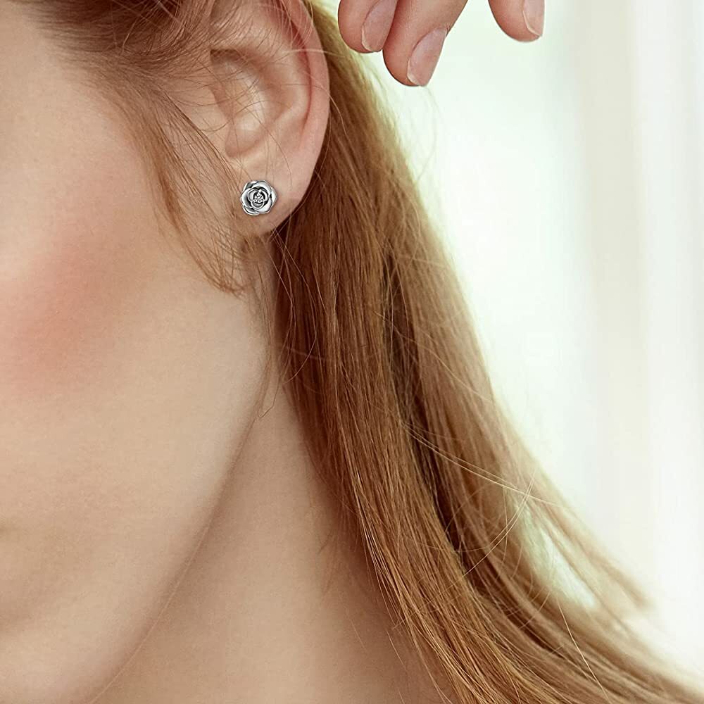 Sterling Silver CZ Stone Flower Stud Earrings Jewelry Gift For Women