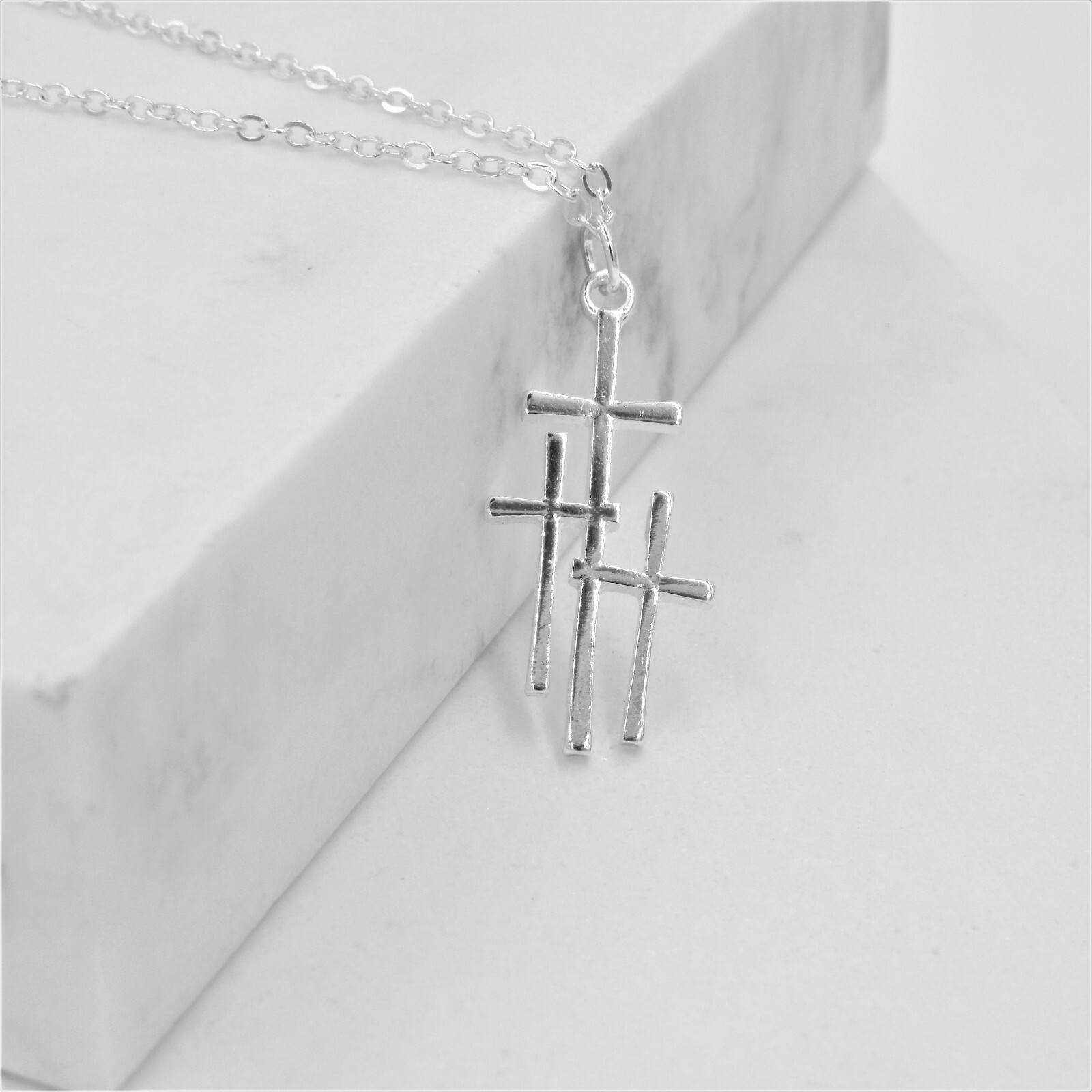 Three Crosses Pendant Necklace White Gold NEW LOWEST PRICE
