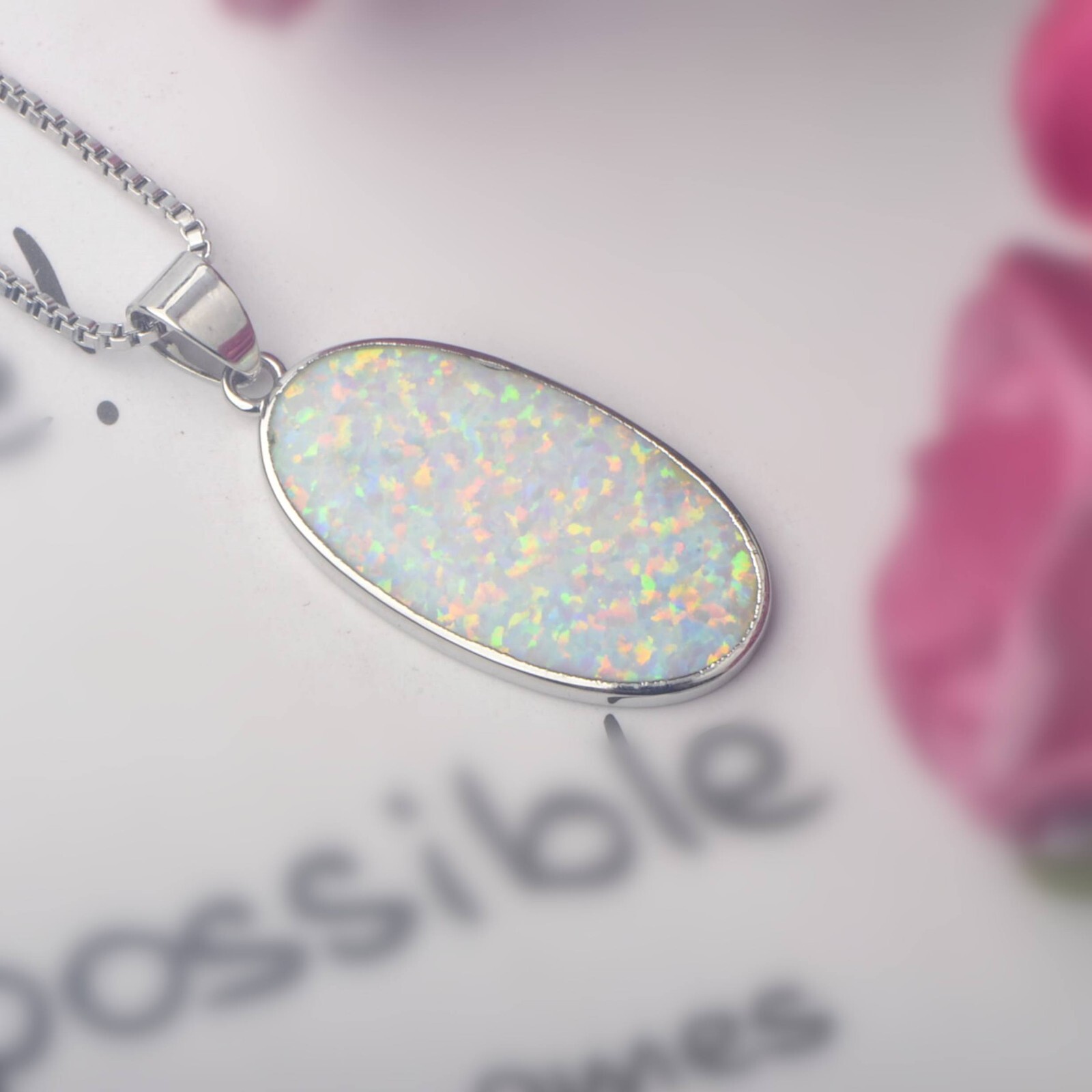 Hawaii White Fire Opal Oval Necklace Pendant Silver Filled For Women Girls