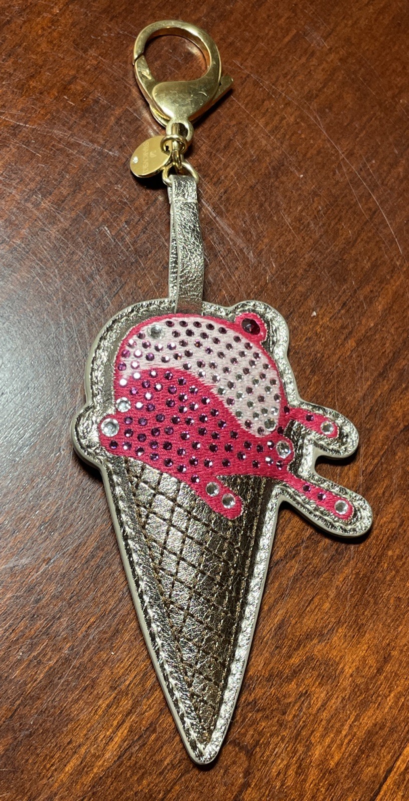 Swarovski 3D Ice Cream Bag Charm W/Key Holder~Leather~Crystal~See Description